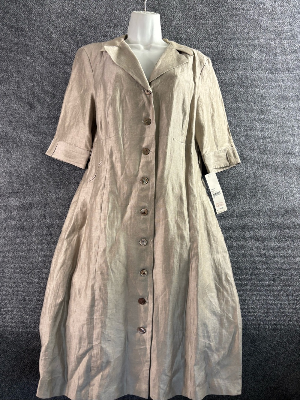 Chaiken Classic Button-Front bamboo/linen Midi Dress in Light Taupe